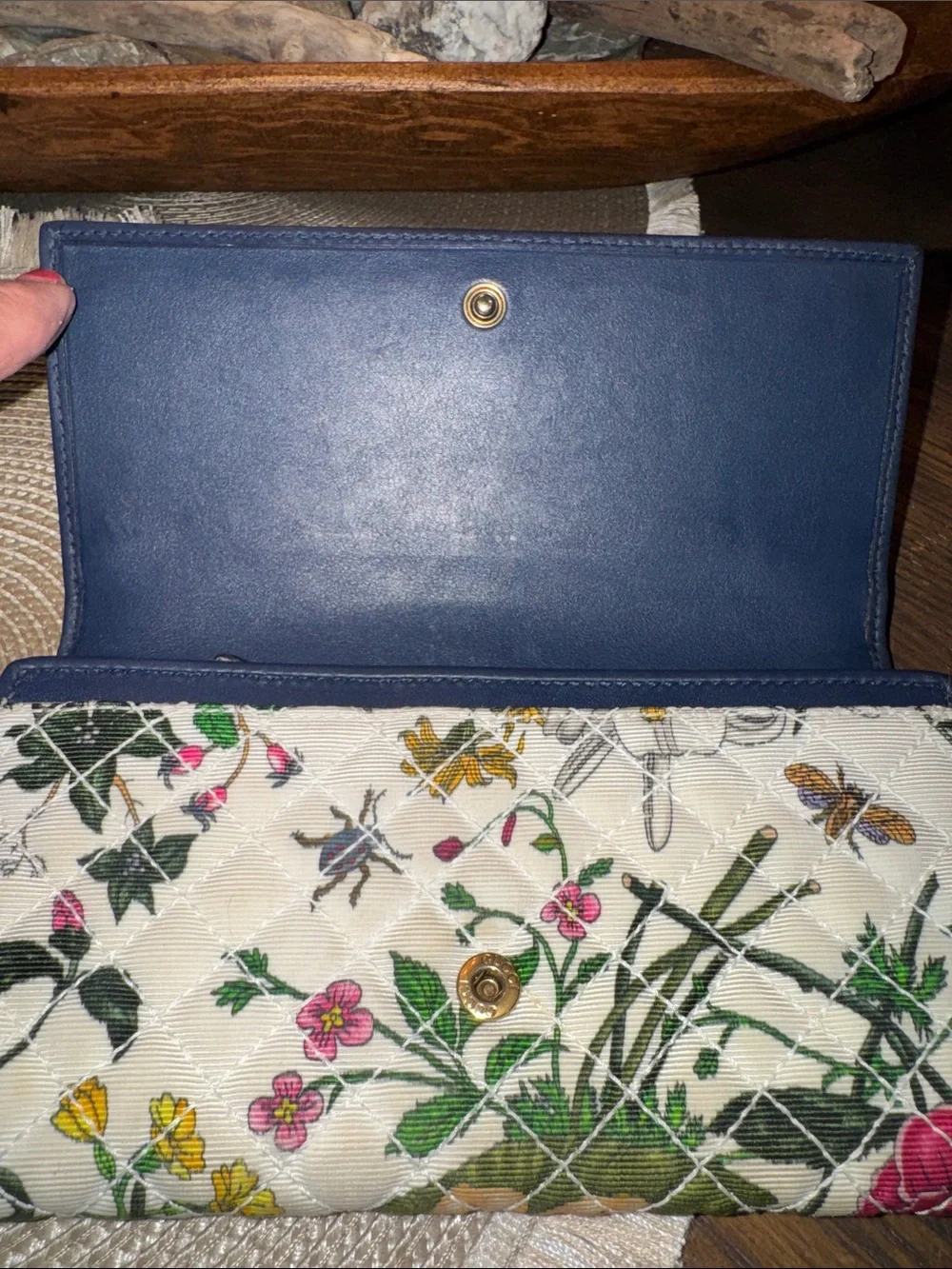 Gucci Floral Quilted Clutch with Navy Trim and Gold Hardware - Picture 3 of 8